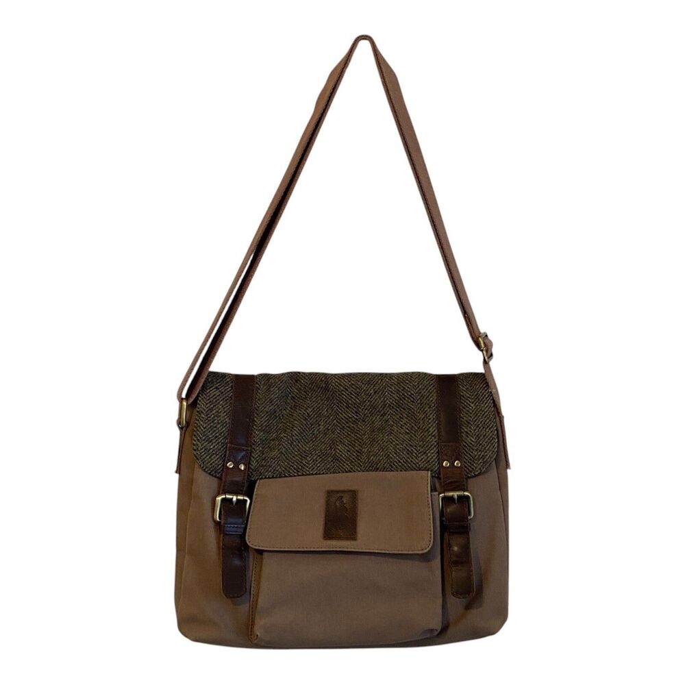 Highland Store Crossbody Bag Canvas Wool Leather Tweed Buckle Preppy Academia